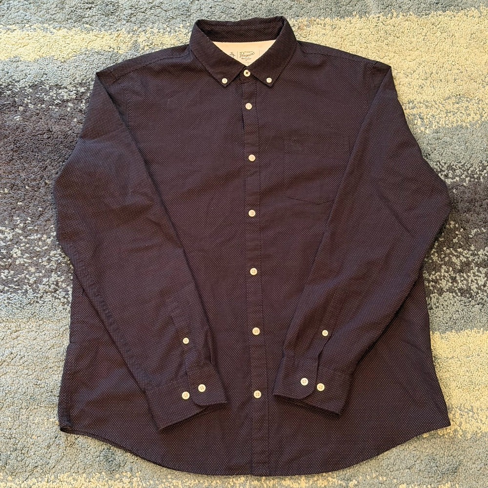 Penguin Munsingwear Long Sleeve Button Up Shirt Men's XL Blue Polka Dots